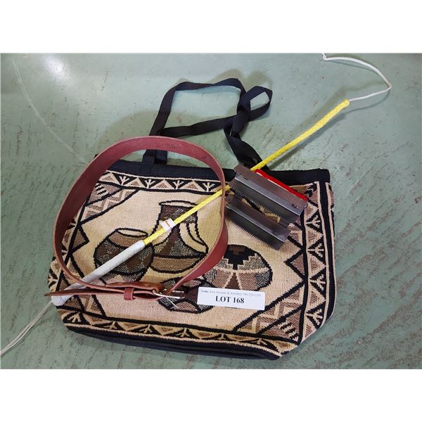 Bag, curry comb, belt - handmade leather, whip