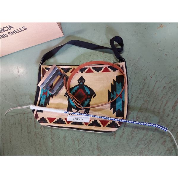 Leather belt, handmade, bag, curry comb, whip