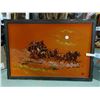 Image 1 : Framed velvet Stagecoach painting, artist unknown