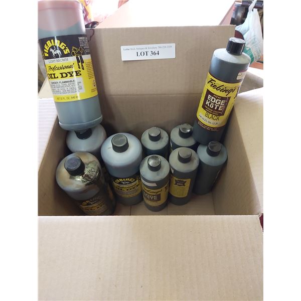 6 bottles of multi-colour leather coating; 4 bottles of oil dye