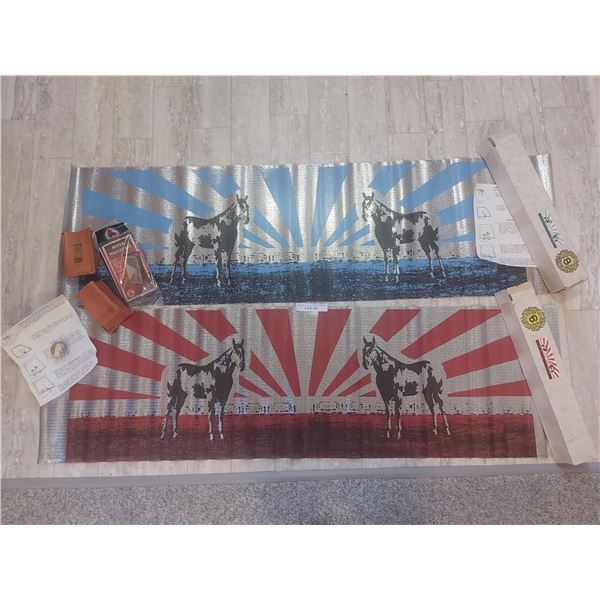 Scenic sun screen, 2 handmade leather clips & on pouches & Roper Wallet Kit