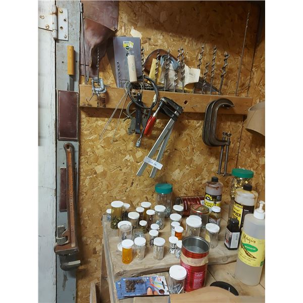 Clips, asst screws, nails; leather stain and oil dye, brass rivets, shoe stretch, *ADD DETAIL   24" 