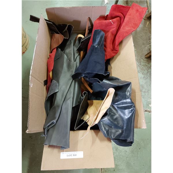 Box of scrap leather pcs - various colours & types