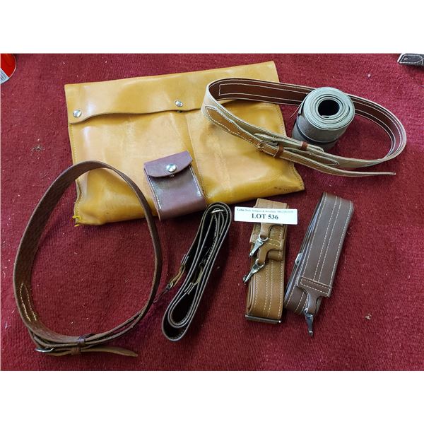 Asst leather items - satchel, belts, straps, pouch