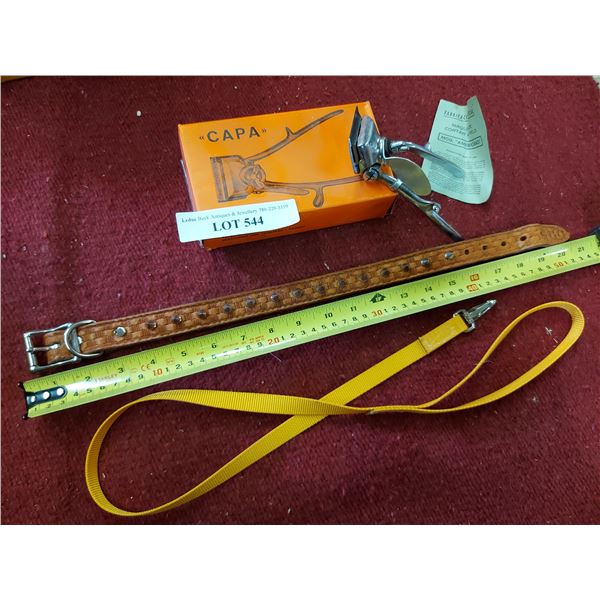 Dog collar - handmade, stamped; CAPA hair clipper, dog leash