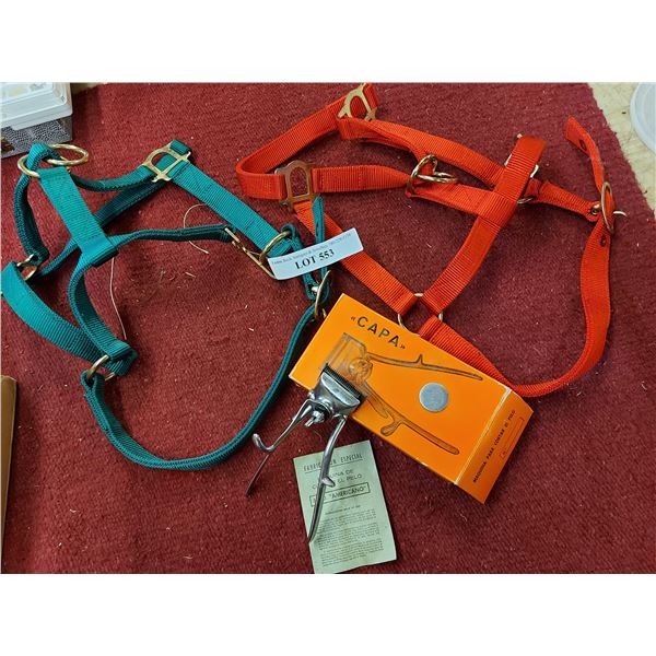 2 Halters - webbing, with brass-coloured hardware, CAPA hair clipper