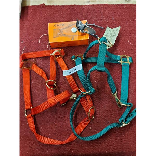 CAPA hair clipper, 2 webbing halters with hardware - brass-coloured