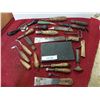 Image 1 : Asst. vintage tools incl. hand carved and leather handles