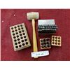 Image 1 : Znak-Brno #6 Alphabet stamp set, MF Numeric leather stamp set with mallet and stamp stand