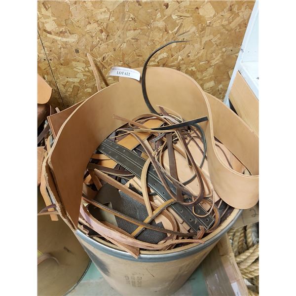 Barrel filled with asst scrap leather pieces