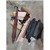 Image 1 : Various scrap designer leathers - box and rolls, 1 small roll of rawhide
