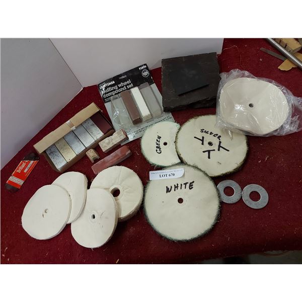 Asst buffing materials incl buffing wheel compound set pcs, asst