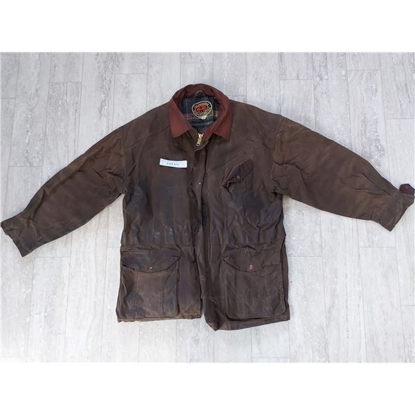 Cotton oilskin coat with leather trim. "The Australian Outback Collection"