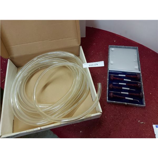 Tygon flexible plastic tubing, Lancaster-brand leather canvas sewing awl needle tool set