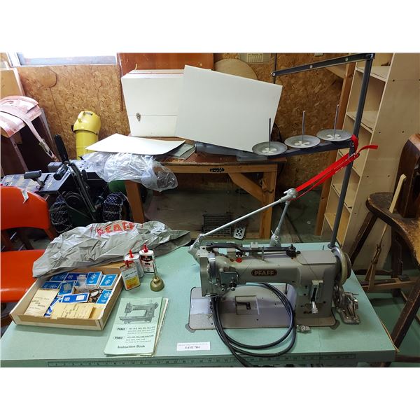 PFAFF single needle flat bed sewing machine. Incl spool holders, motor, metal table, plus needles, c