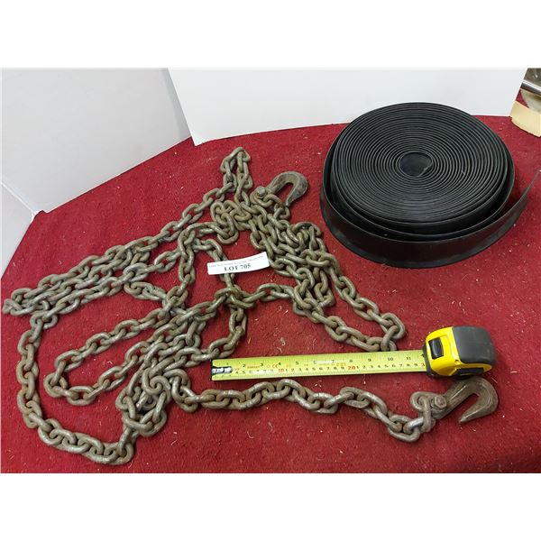 Rubber baseboard stripping, tow chain with hooks