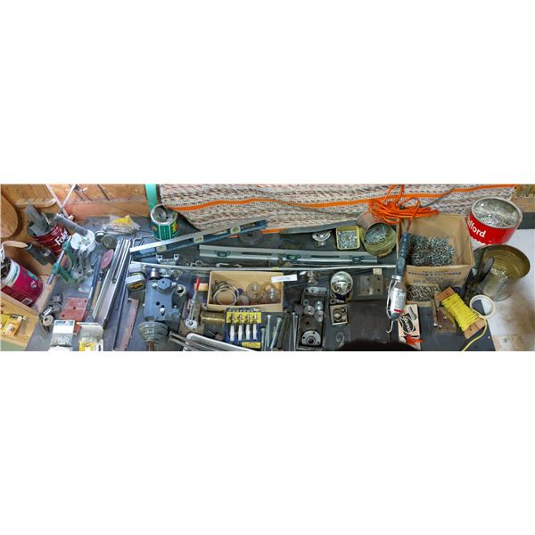 Work light, levels, pullies, tape measures, casters, asst shop paraphernalia