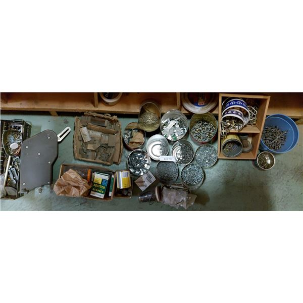 Many nuts, bolts, buckles, staples, screws, various hardware