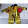 Image 1 : 2 firefighter helmets, fireman coat, leather belt, pin