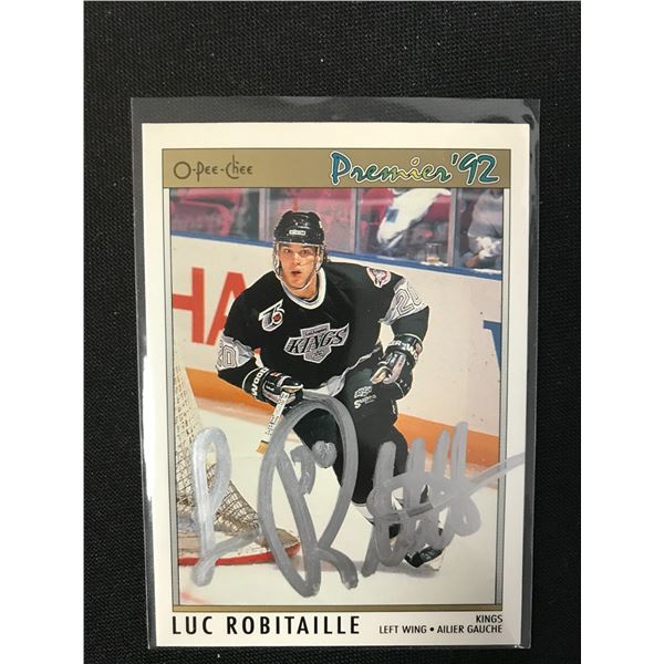 1992 OPC PREMIER LUC ROBITAILLE AUTOGRAPHED HOCKEY CARD