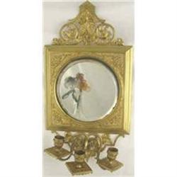 Brass Mirror & Candleholder c1900  #2303635