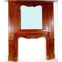 FIREPLACE MANTLE CARVED MAHOGANY w/OVER-MIRROR #2315123