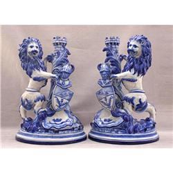 1760 large Pair Of Delftware Candlesticks #2315437