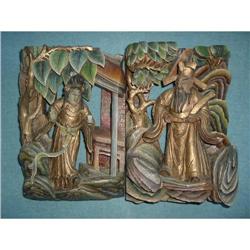 Pair of wood temple carvings #2315438