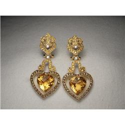 Sonia B 14K Gold Citrine Diamond Heart Earrings#2315574