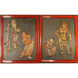 Japanese Antique Carved Lacquered Panels,Edo Pd#2315772