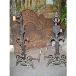 Fleur De Lys Andirons with Wood Tongs #2316076