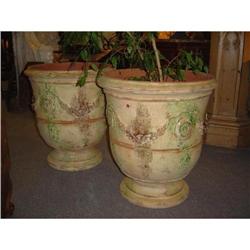 Pair of Glazed Terra Cotta Provence Urns #2316096