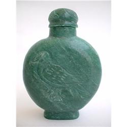 GREEN JADE SNUFF BOTTLE , 2 SIDES BIRD . #2323132