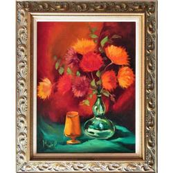 ORIG OIL PAINTING FLOWERS IN RED AND ORANGE #2323172