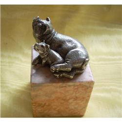 STERLING SOW w. BABY PIGLET ~ GARNET EYES  #2323247