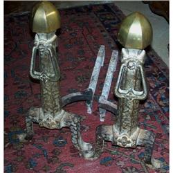 Period Arts &amp; Crafts Hand Hammered Andirons#2323263