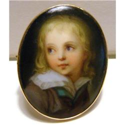 Portrait Pin Porcelain 14k Bezel c1900 #2323525