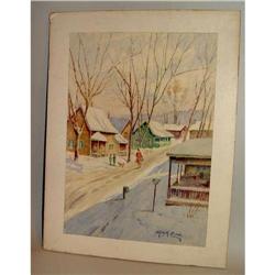 New England Winter Scene Water Color Painting #2323688