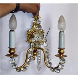 Bronze and crystal French wall sconce   #2323698