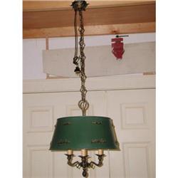 Metal Shade Chandelier Unusual Brass Trim #2333349