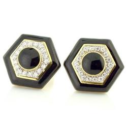 Deco 0.66tcw Diamond & Enamel 18k Gold Earrings#2333505