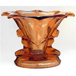 DOLLY SISTERS Deep Amber Glass Art Deco Vase #2333697