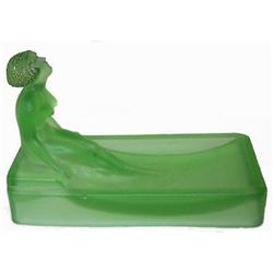 Art Deco Green Satin Glass Figural Soap Dish #2333712