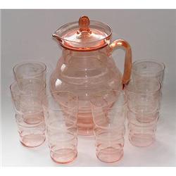 DUNBAR Pink Depression Glass Pitcher & Tumblers#2333740