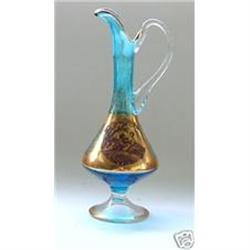 Aqua Glass Victorian Era Ewer Gold Flirt Scene #2333741