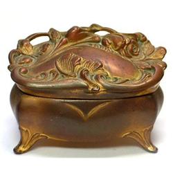 Art Nouveau Floral Gold Tone Jewelry Box #2333744