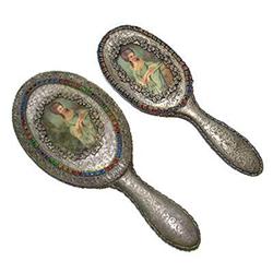 Art Nouveau Jeweled Portrait Mirror & Brush Set#2333745