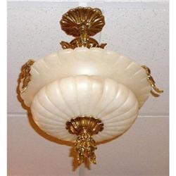 Alabaster and Bronze Chandelier Ceiling Fixture#2333968