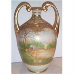 Hand Painted Nippon Scenic Handled Vase #2334095