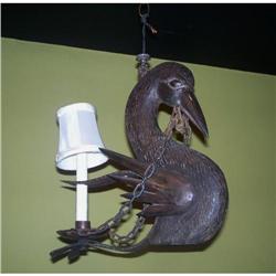 Antiq Hand Carved Wood Swan Chandelier  #2334099